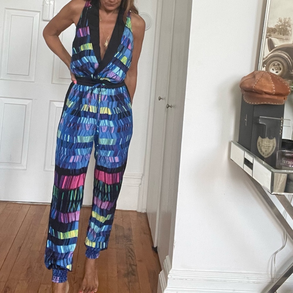 Bebe color block tuxedo jumpsuit